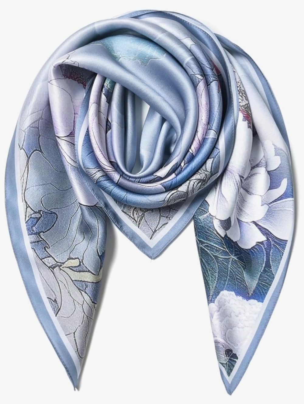 Light Blue Floral Silk Scarf - Women Accessories. Excellent Condition!